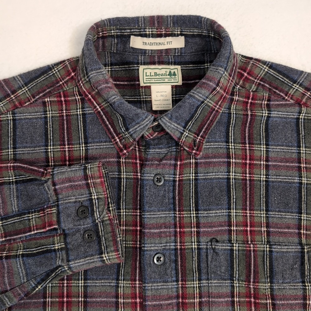 Vintage LL BEAN Men's L Multicolor Plaid Heavy Flannel‎ Long Sleeve  EUC